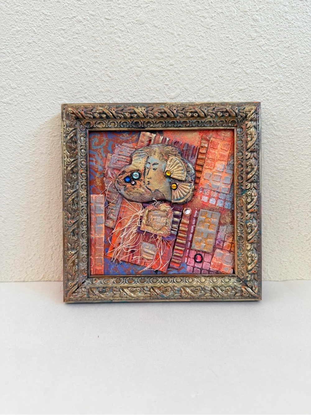 Carole Segal "Karma" Zen OOAK Series Original Mixed Media Painting Framed 7x7